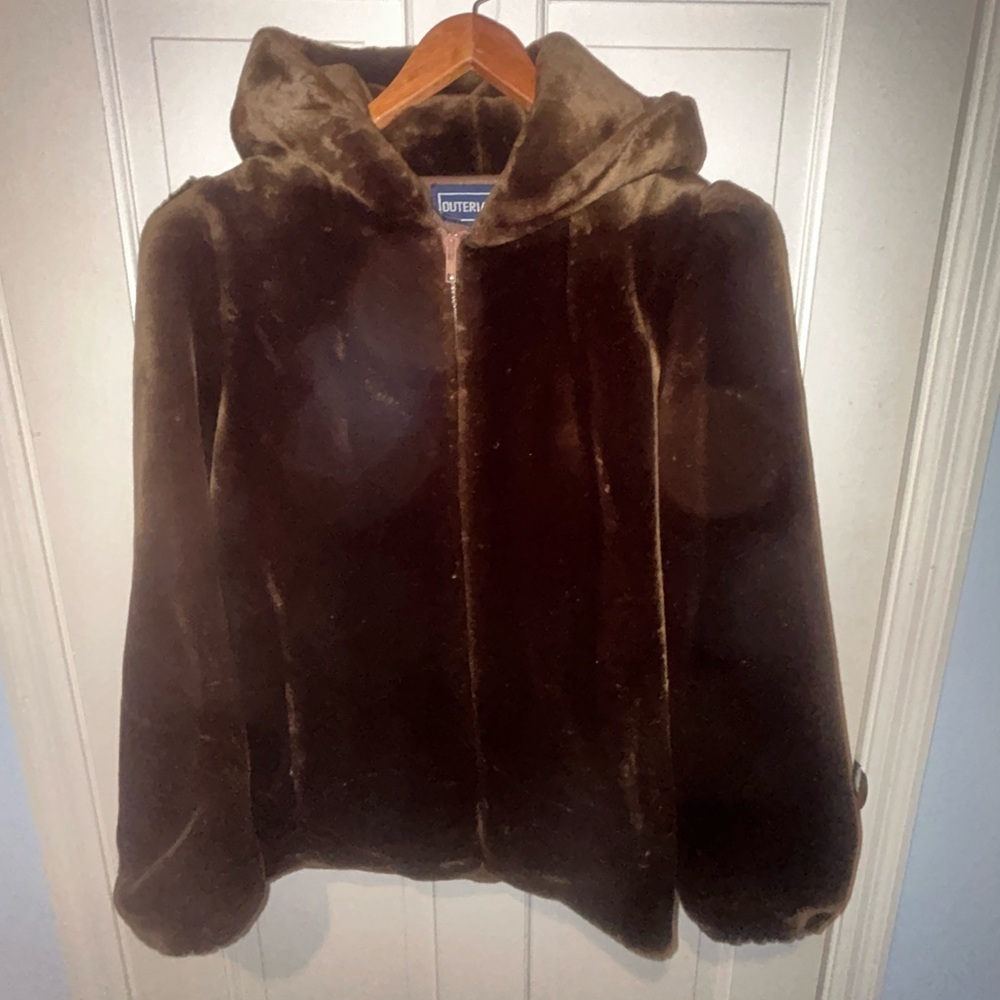 Vintage Chocolate Brown Faux Fur Coat